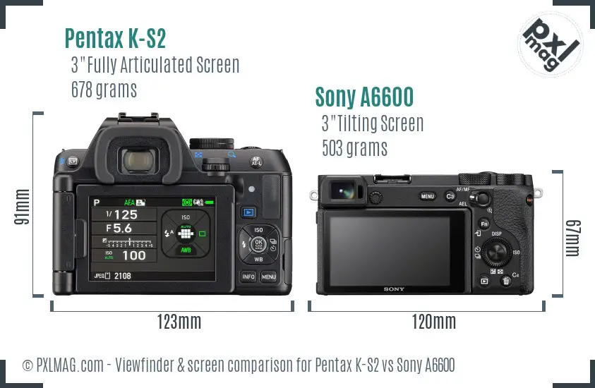 Pentax K-S2 vs Sony A6600 Screen and Viewfinder comparison