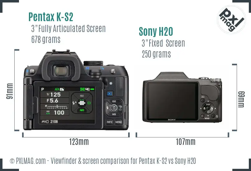 Pentax K-S2 vs Sony H20 Screen and Viewfinder comparison