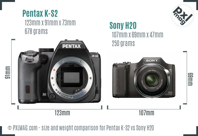 Pentax K-S2 vs Sony H20 size comparison