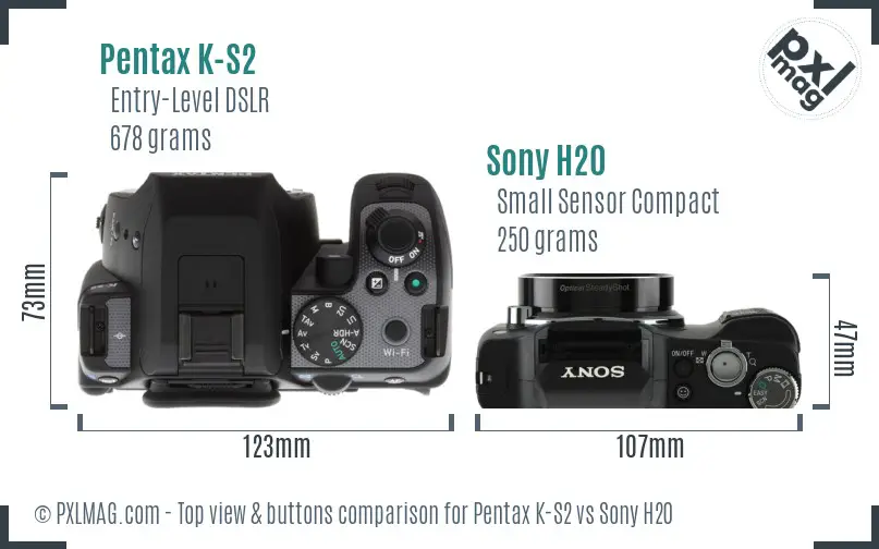 Pentax K-S2 vs Sony H20 top view buttons comparison
