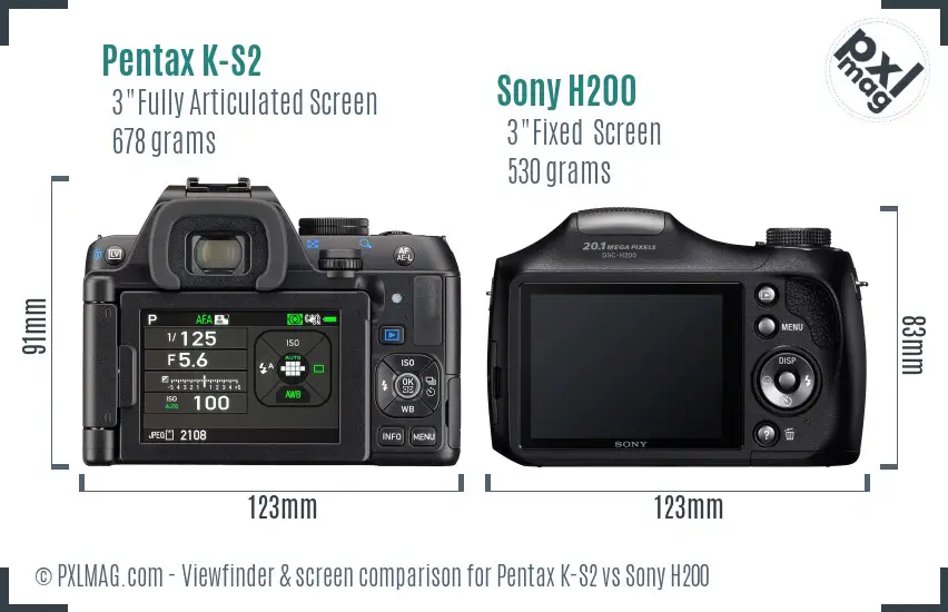 Pentax K-S2 vs Sony H200 Screen and Viewfinder comparison Pentax K-S2 vs Sony H200 Screen and Viewfinder comparison