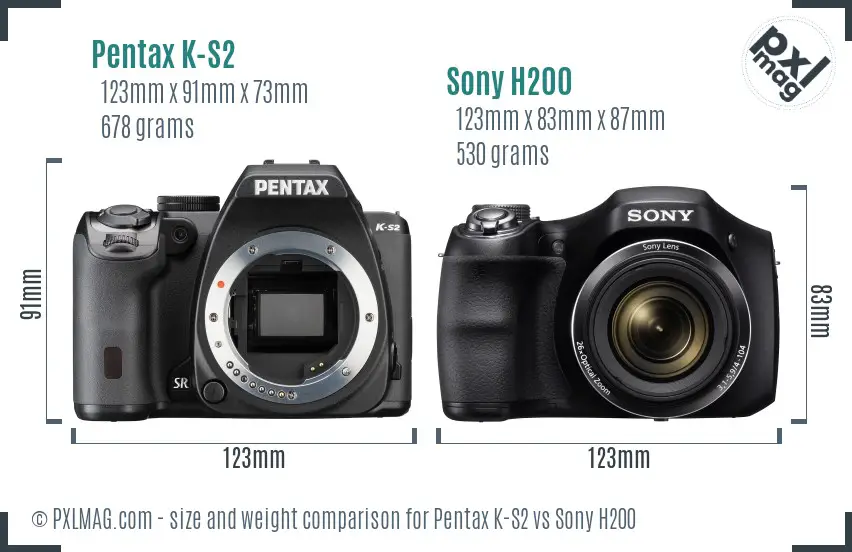 Pentax K-S2 vs Sony H200 size comparison Pentax K-S2 vs Sony H200 size comparison