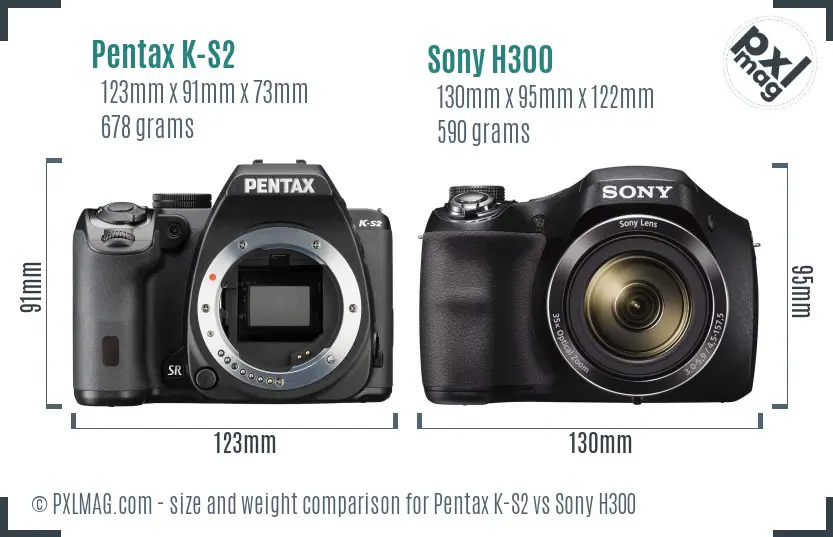 Pentax K-S2 vs Sony H300 size comparison