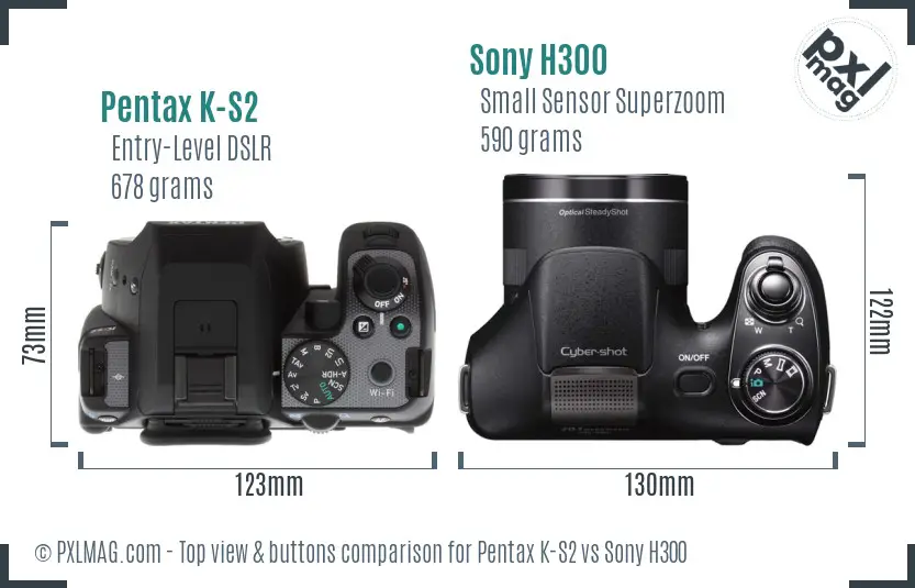 Pentax K-S2 vs Sony H300 top view buttons comparison