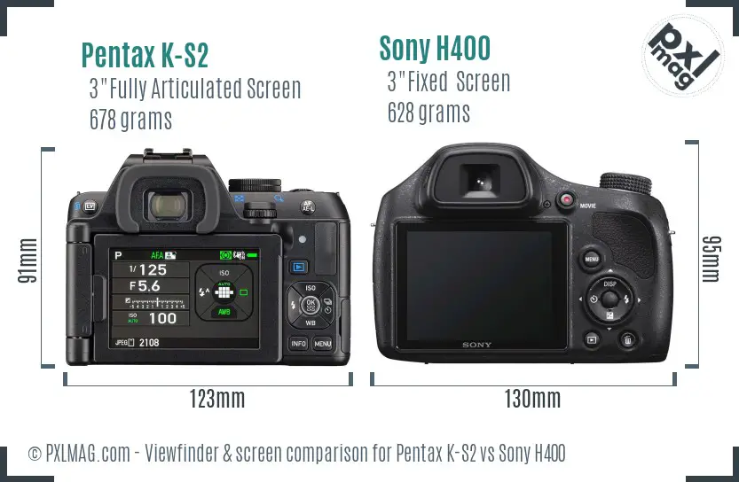 Pentax K-S2 vs Sony H400 Screen and Viewfinder comparison Pentax K-S2 vs Sony H400 Screen and Viewfinder comparison