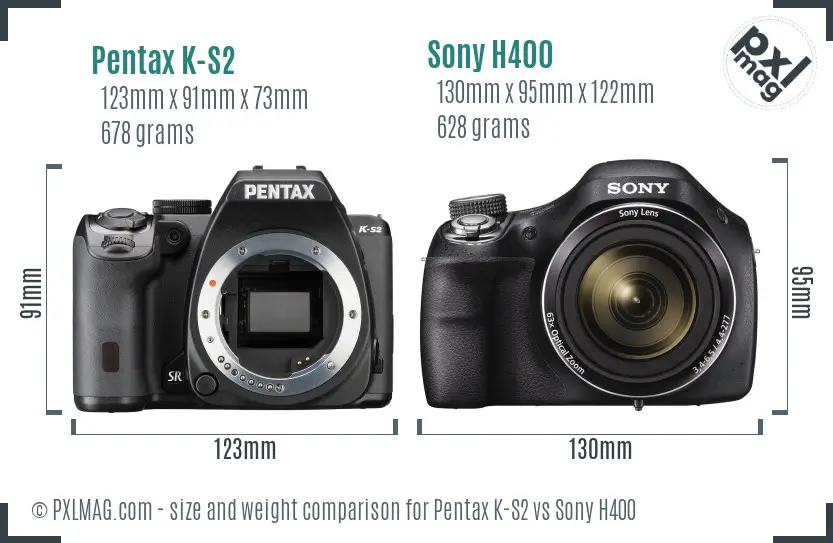 Pentax K-S2 vs Sony H400 size comparison Pentax K-S2 vs Sony H400 size comparison