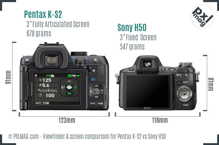 Pentax K-S2 vs Sony H50 Screen and Viewfinder comparison