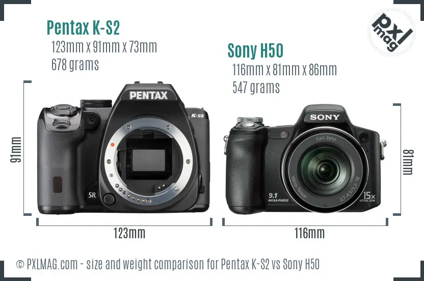 Pentax K-S2 vs Sony H50 size comparison