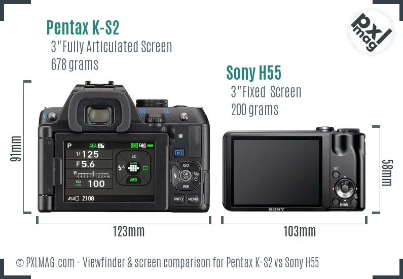 Pentax K-S2 vs Sony H55 Screen and Viewfinder comparison
