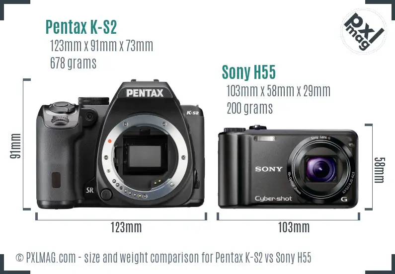 Pentax K-S2 vs Sony H55 size comparison