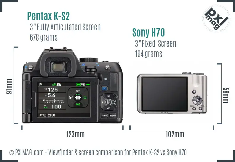 Pentax K-S2 vs Sony H70 Screen and Viewfinder comparison