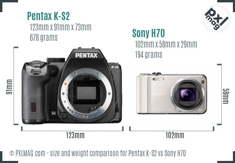 Pentax K-S2 vs Sony H70 size comparison