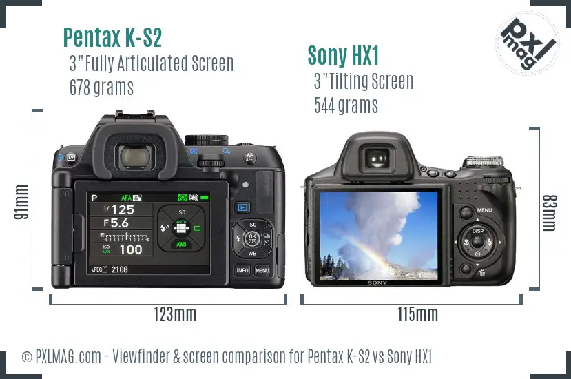 Pentax K-S2 vs Sony HX1 Screen and Viewfinder comparison