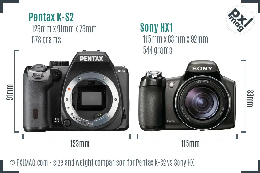 Pentax K-S2 vs Sony HX1 size comparison