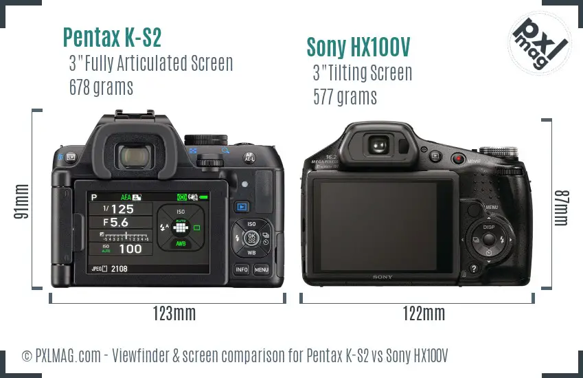 Pentax K-S2 vs Sony HX100V Screen and Viewfinder comparison Pentax K-S2 vs Sony HX100V Screen and Viewfinder comparison
