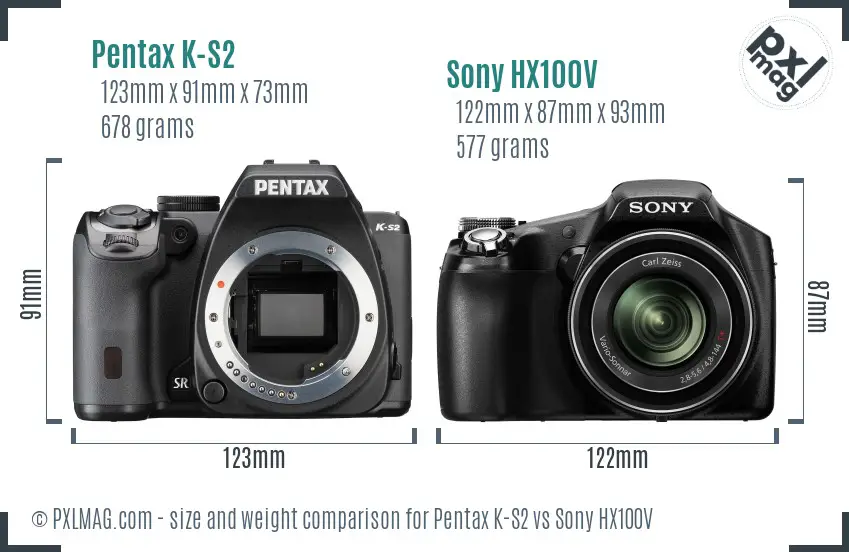Pentax K-S2 vs Sony HX100V size comparison Pentax K-S2 vs Sony HX100V size comparison