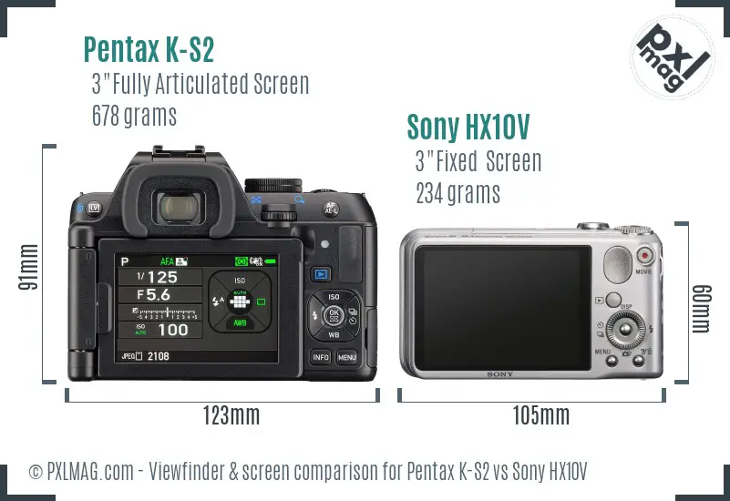 Pentax K-S2 vs Sony HX10V Screen and Viewfinder comparison Pentax K-S2 vs Sony HX10V Screen and Viewfinder comparison