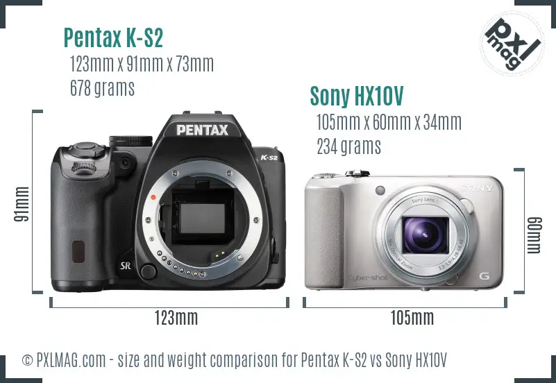 Pentax K-S2 vs Sony HX10V size comparison Pentax K-S2 vs Sony HX10V size comparison