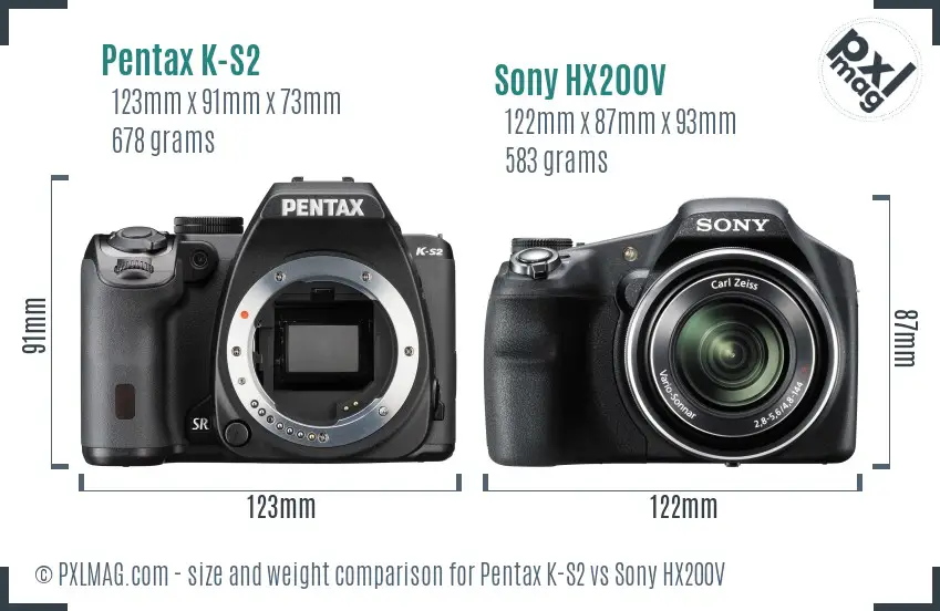 Pentax K-S2 vs Sony HX200V size comparison