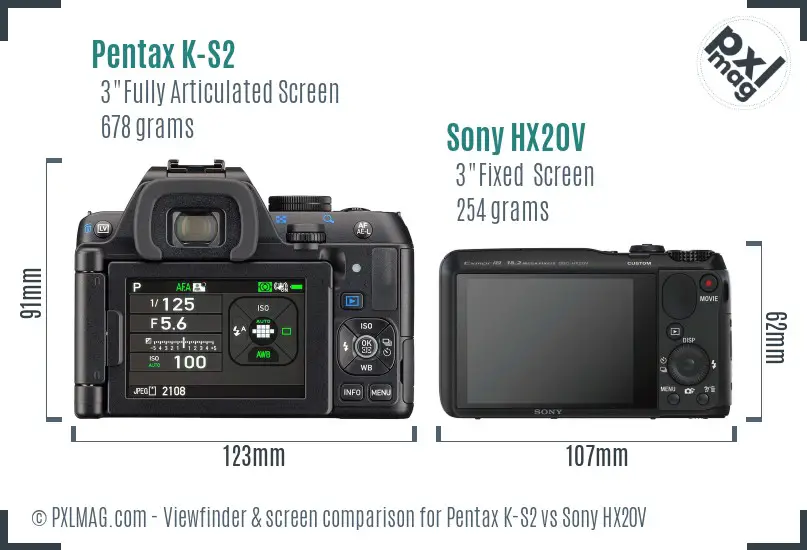 Pentax K-S2 vs Sony HX20V Screen and Viewfinder comparison