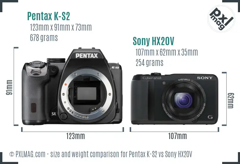 Pentax K-S2 vs Sony HX20V size comparison