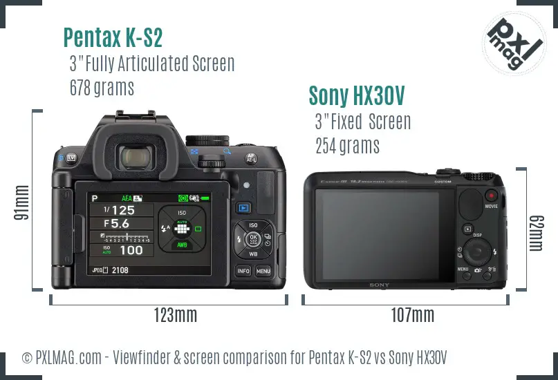 Pentax K-S2 vs Sony HX30V Screen and Viewfinder comparison