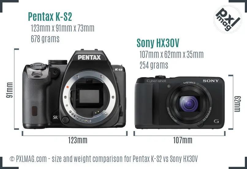 Pentax K-S2 vs Sony HX30V size comparison