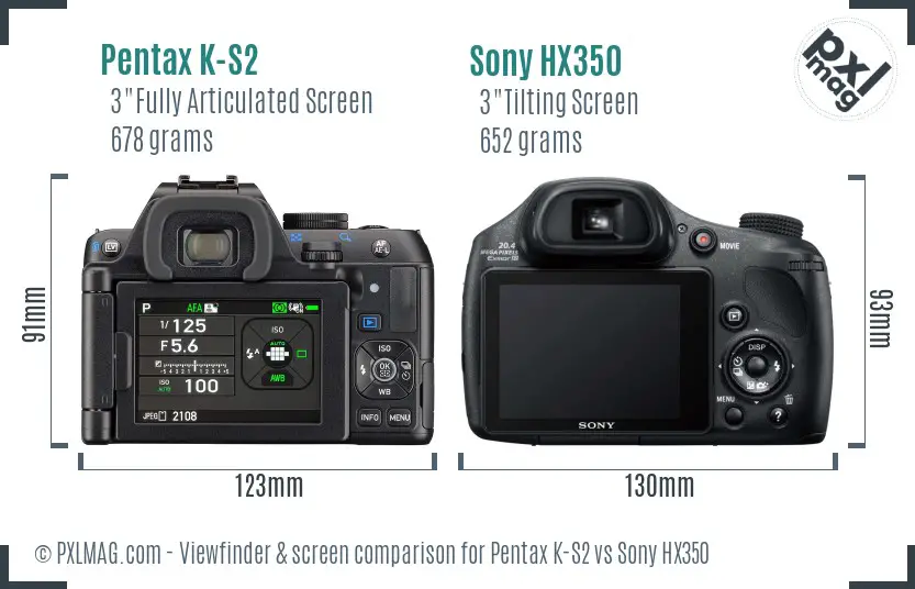 Pentax K-S2 vs Sony HX350 Screen and Viewfinder comparison
