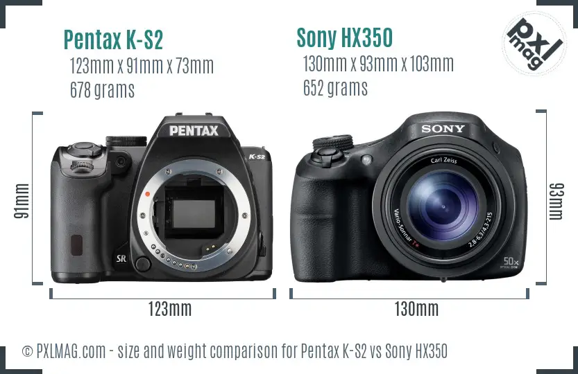 Pentax K-S2 vs Sony HX350 size comparison