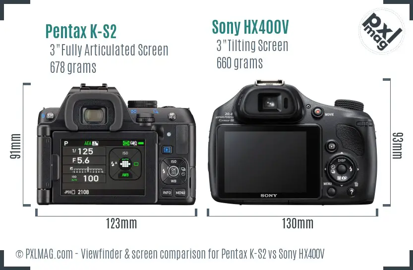 Pentax K-S2 vs Sony HX400V Screen and Viewfinder comparison