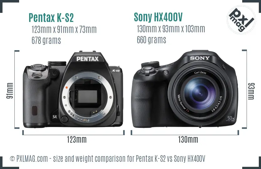 Pentax K-S2 vs Sony HX400V size comparison