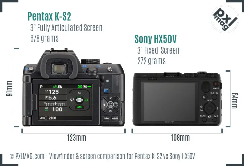 Pentax K-S2 vs Sony HX50V Screen and Viewfinder comparison Pentax K-S2 vs Sony HX50V Screen and Viewfinder comparison