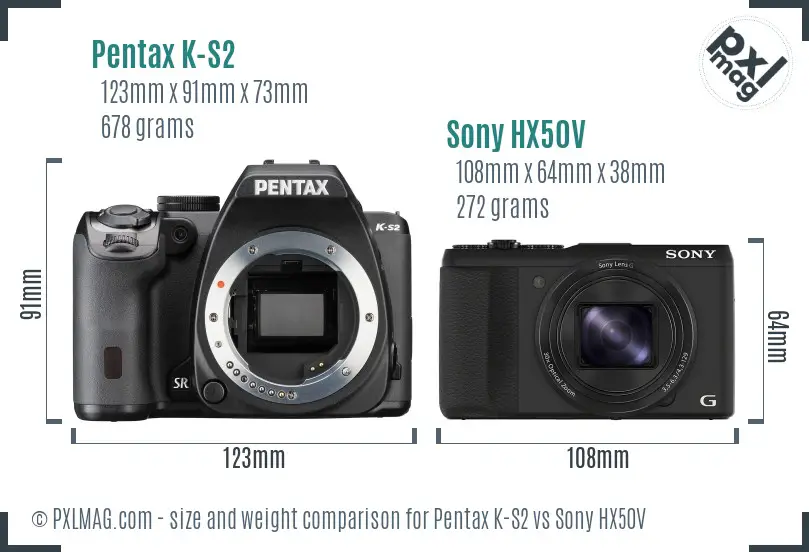 Pentax K-S2 vs Sony HX50V size comparison Pentax K-S2 vs Sony HX50V size comparison