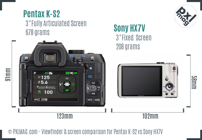 Pentax K-S2 vs Sony HX7V Screen and Viewfinder comparison