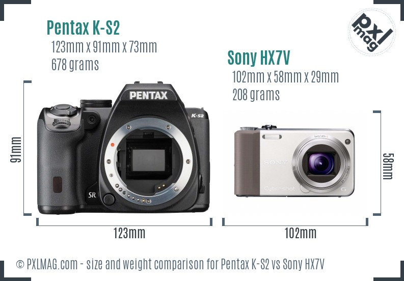 Pentax K-S2 vs Sony HX7V size comparison Pentax K-S2 vs Sony HX7V size comparison