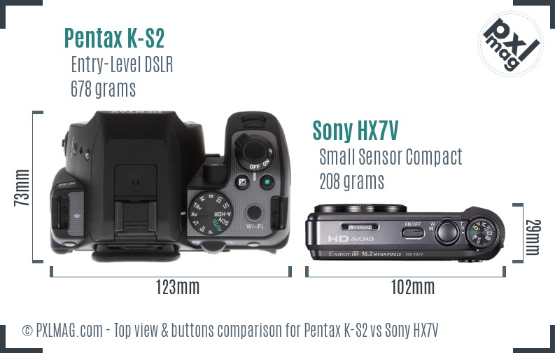 Pentax K-S2 vs Sony HX7V top view buttons comparison