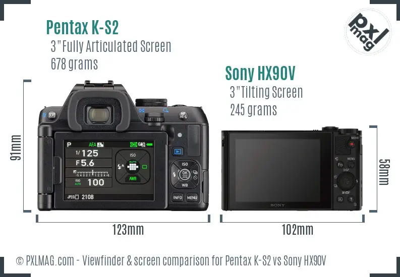 Pentax K-S2 vs Sony HX90V Screen and Viewfinder comparison