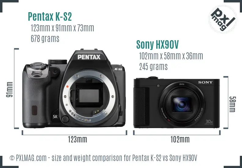Pentax K-S2 vs Sony HX90V size comparison
