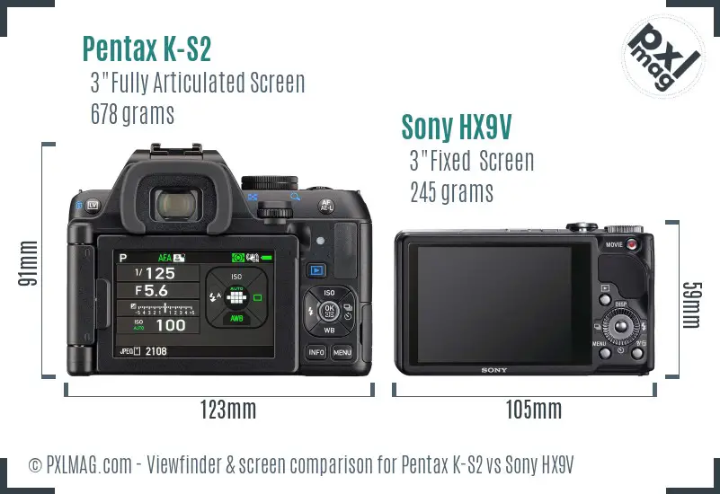 Pentax K-S2 vs Sony HX9V Screen and Viewfinder comparison