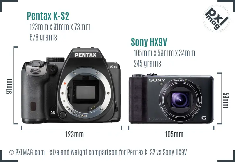 Pentax K-S2 vs Sony HX9V size comparison