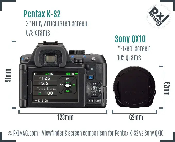 Pentax K-S2 vs Sony QX10 Screen and Viewfinder comparison