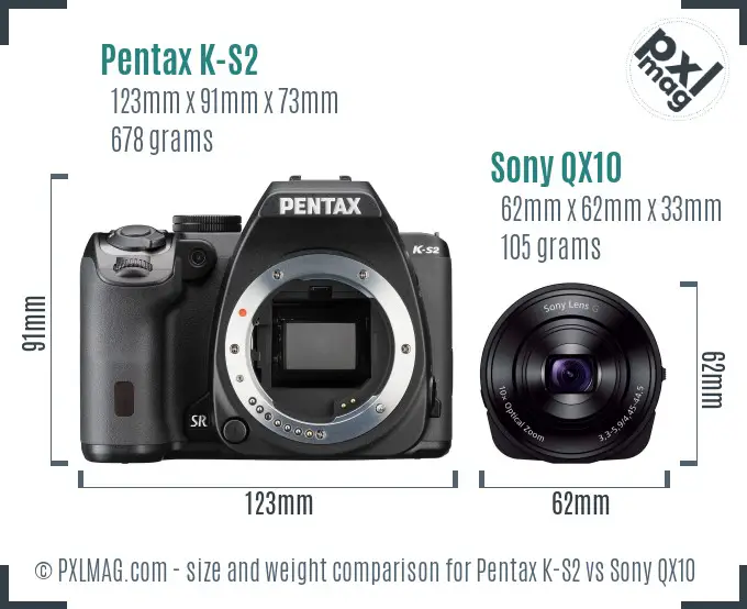 Pentax K-S2 vs Sony QX10 size comparison