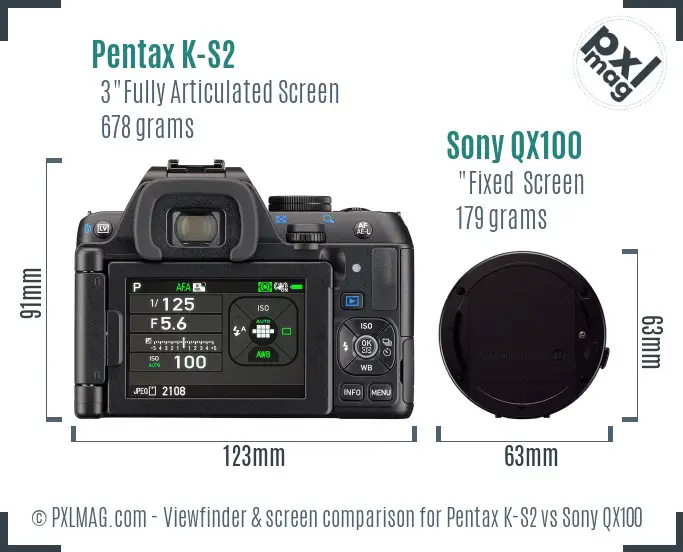 Pentax K-S2 vs Sony QX100 Screen and Viewfinder comparison Pentax K-S2 vs Sony QX100 Screen and Viewfinder comparison