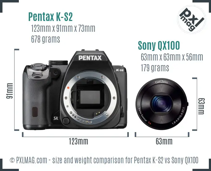 Pentax K-S2 vs Sony QX100 size comparison Pentax K-S2 vs Sony QX100 size comparison