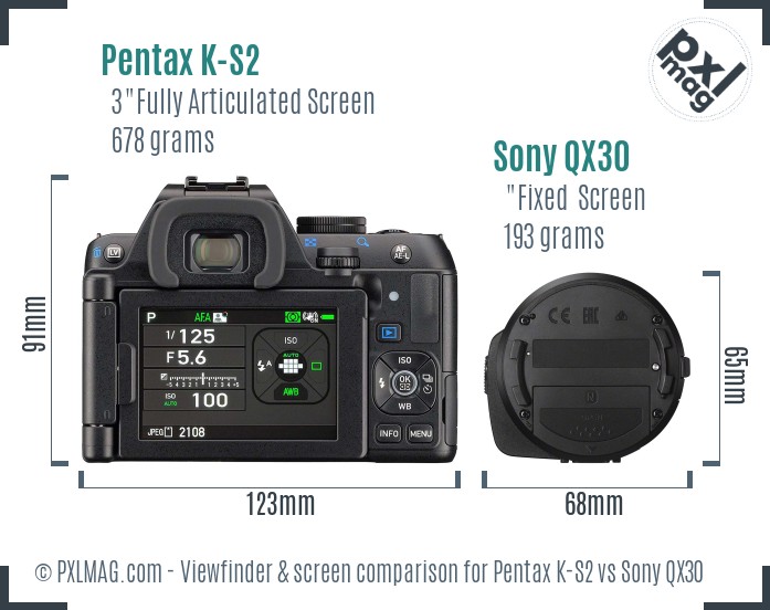 Pentax K-S2 vs Sony QX30 Screen and Viewfinder comparison