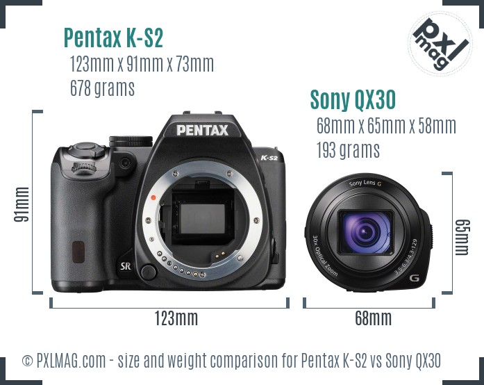Pentax K-S2 vs Sony QX30 size comparison Pentax K-S2 vs Sony QX30 size comparison