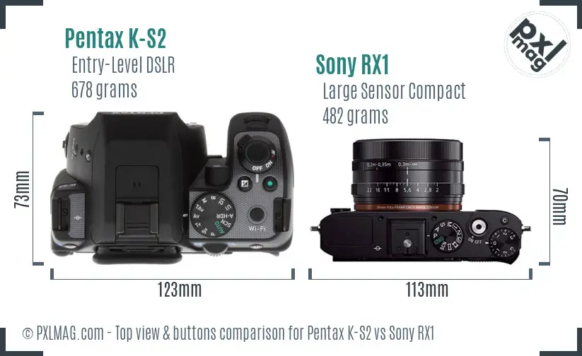 Pentax K-S2 vs Sony RX1 top view buttons comparison