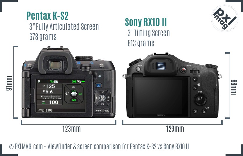 Pentax K-S2 vs Sony RX10 II Screen and Viewfinder comparison