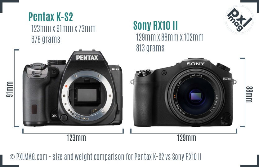 Pentax K-S2 vs Sony RX10 II size comparison