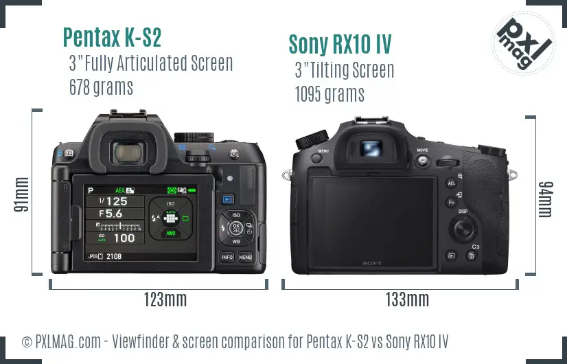 Pentax K-S2 vs Sony RX10 IV Screen and Viewfinder comparison